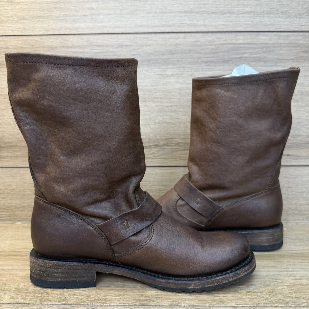 Frye Veronica Slouchy Short Brown Leather Harness Moto Boots Women Size 6.5 - Picture 6 of 11